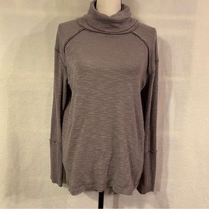 Free People stone grey brown split back long sleeve turtleneck top
